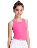 JOCMIC Girls Tank Tops Athletic Tanks with Built-in Bra Double-Lined Racerback Workout Crop Tops for Sports Yoga Hot Pink 7-8 Years
