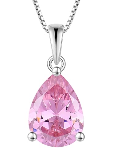 YL Teardrop Necklace 925 Sterling Silver Solitaire Pendant 9x12 MM Pear Cut Pink Created Tourmaline Jewelry for Women