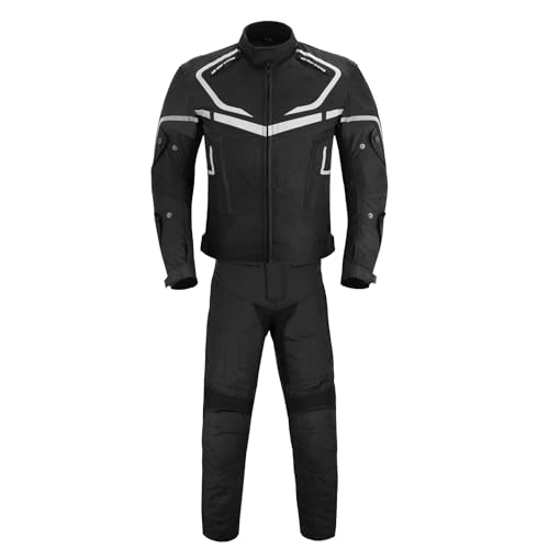 Vaster Moto Chaqueta de moto de cordura, impermeable, traje de dos piezas para hombre, pantalón de moto con chaqueta de cuero, traje negro blindado CE…
