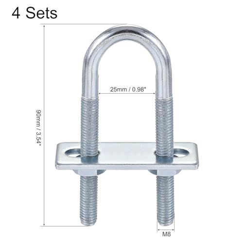 Image of TA-VIGOR 4 Sets M8 Round U Bolts, 25mm Inner Width 90mm Length Steel U Bolts with Nut, Plate for Attaching Pipe, Conduit, Cable, Tube, Brackets, Boat and Trailer