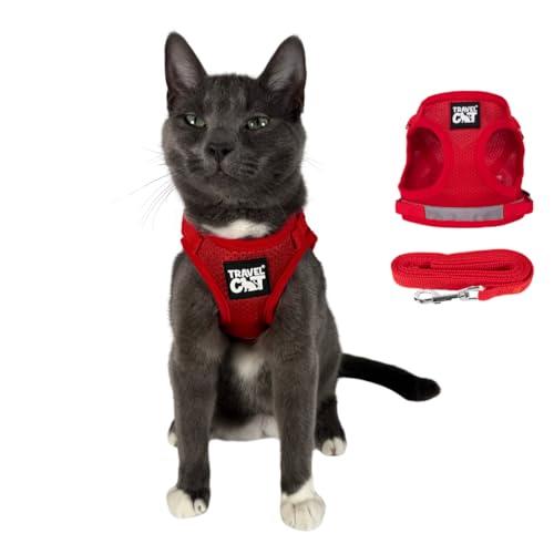 Travel Cat Harness and Leash Set - Adjustable Fit Mesh Cat Harness and…