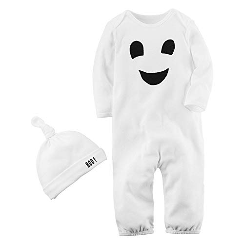 POLP Halloween Monos Bebe Unisex Bodies Bebe Manga Larga y Sombrero Estampado de Esqueleto Mameluco Bebe Niños Niñas Disfraz Halloween Party Conjunto Bebe Niño Otoño Invierno Ropa para Dormir