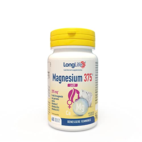 LongLife Magnesium 375® Lady | Disturbi mestruali e menopausa | 5 sali di magnesio ad alta biodisponibilità | Estratto di partenio, calcio, vitamine E, B6 e vitamina d 3 | Senza glutine e doping free