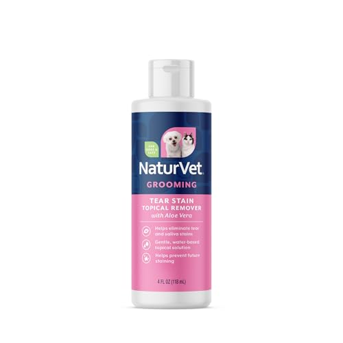 NaturVet Tear Stain Topical Remover Plus Aloe 4 oz | Eliminates Unsightly Tear & Saliva Stains | Gentle Water-Based Formula | for Dogs & Cats