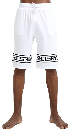 PIZOFF Unisex Fleece Bandana Paisley Capri Drawstring Jogger Shorts Y1752-Short-White-L