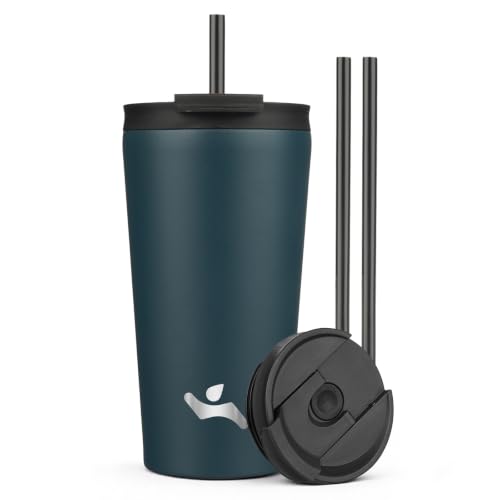 Image of Konokyo 18 oz Insulated Tumbler Water Bottle with Straw Lid, Navy blue