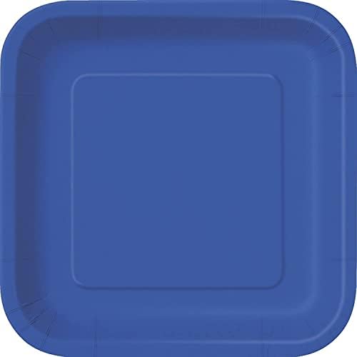 Royal Blue Solid Square Paper Dinner Plates 9" (Pack of