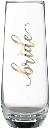 Lillian Rose Gold Bride Stemless Champagne Glass, 1 Count (Pack of 1), Clear