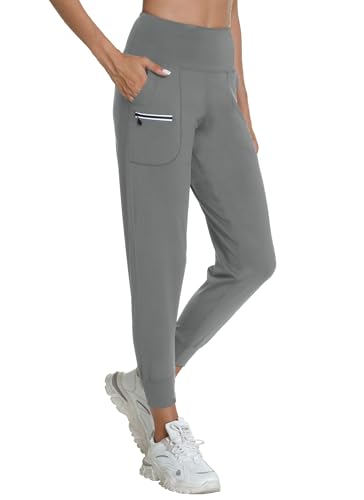 XINGPAOZHE Women's Workout Joggers with Pockets-Quick Dry Athletic Leggings Tapered Lounge Pants for Hiking Yoga and Running(Light Grey,M)