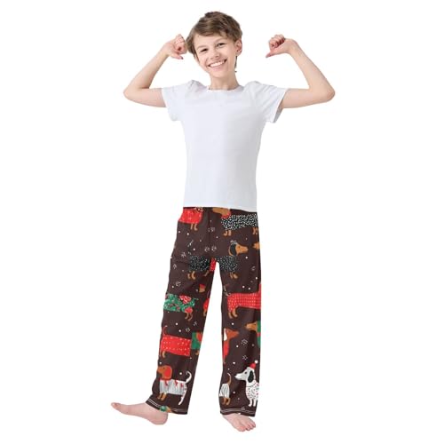 ZZXXB Dachshund with Xmas Hats Boys Long Pants Soft Trousers Elastic Waist Kids Lounge Bottoms with Pockets S-XL3