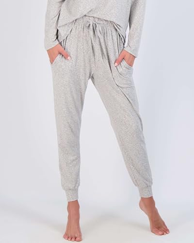 Image of Real Essentials 2 Pack: Women's Soft Long Sleeve Sleep Set - Comfortable Lounge Pull Over Hoodie and Henley Jogger