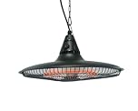 DWD® 1500W Electric 47cm 18.5 Inch Patio Heater Ceiling Mounted Hanging Carbon Fibre Halogen Light Remote Control 30% more efficient Hook Chain Black Aluminum Frame Garden,Gazebo,Balcony
