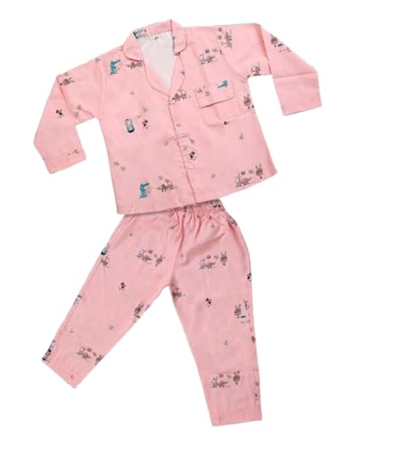 Image of MINIMATES Unisex Kids Cotton All Over Printed Night Suit Sleepwear Top & Pyjama Set Full Sleeve with Pockets for Girls & Boys with Buttons /Sleepwear for Girls /Night Dresses