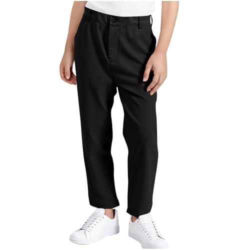 Boys Dress Pants Solid Color Button Down Twill Trouser Stretch Lounge School Uniform Golf Pant with Pockets 3-17Years