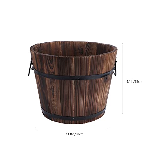 Hemoton Wooden Whiskey Barrels Bucket With Handle Rustic Flower Planters Plant Pots Boxes Container Water Patio Garden Backyard Primitive Planter Outdoor #TOP1