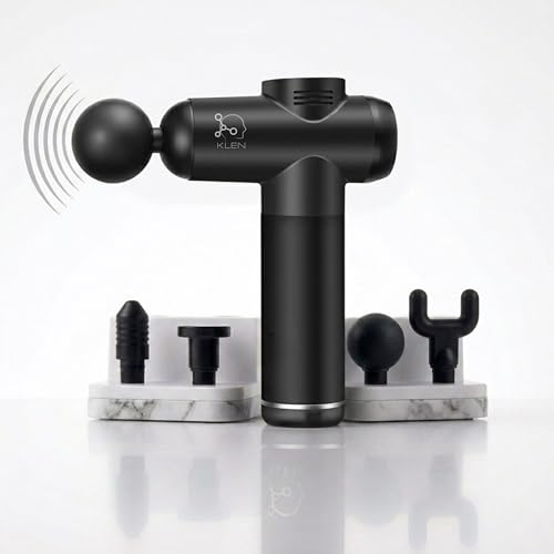 Image of KLEN Rechargeable Massager Gun For Body Pain Relief with 4 Interchangeable Heads Cordless Electric Handheld Massage Machine for Back, Neck, Shoulders & Legs and Adjustable Speeds