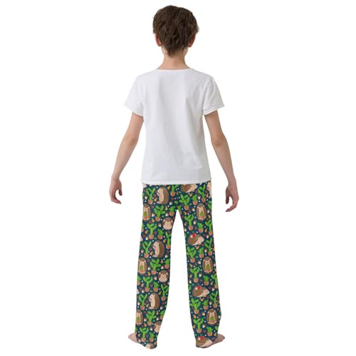 ZZXXB Hedgehog Cacti Boys Long Pants Soft Trousers Elastic Waist Kids Lounge Bottoms with Pockets S-XL3