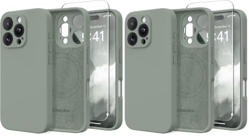 Image of Magnetic for iPhone 16 Pro Case, Compatible with MagSafe, [Full Camera Protection][Screen Protector] Silicone Shockproof Protective Phone Case for iPhone 16 Pro 6.3 inch, Calke Green (Pack of 2)