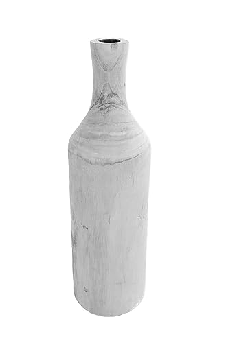 Holz Blumenvase XXL Flasche - 46 cm in White Washed - Deko Vase naturbelassen - Tischdeko Fensterdeko für Kunstpflanzen und Pampasgras