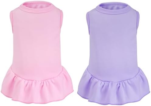2 Pcs Dog Dresses Cat Skirt Solid Color Dog Clothes Summer Sleeve...