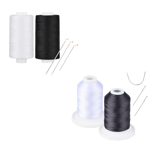 Hilo Simthread blanco y negro 30wt para usos múltiples, 2 bobinas; hilo poliéster 12wt para exteriores, 2 bobinas
