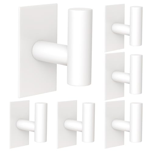 Image of VAEHOLD Wall Towel Hooks, Heavy Duty Sticky Holder Waterproof Towel Hooks for Hanging Coat, Clothes, Closet Hook Wall Mount for Kitchen (White, 6 Pack)