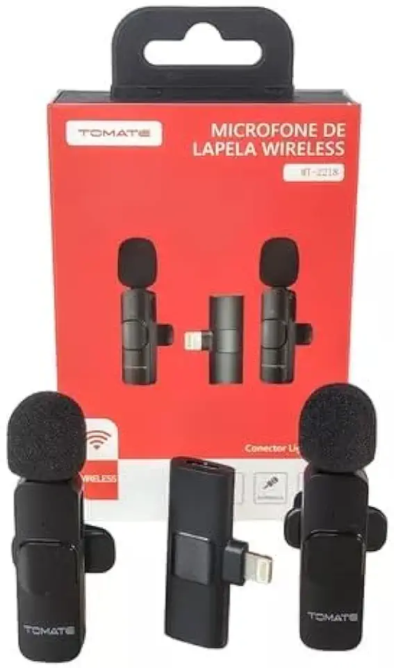Microfone de Lapela Sem Fio Duplo para iPhone iOS – Kit com 2 Microfones, Conexão Lightning, Áudio Profissional para Vídeos, Lives e Entrevistas