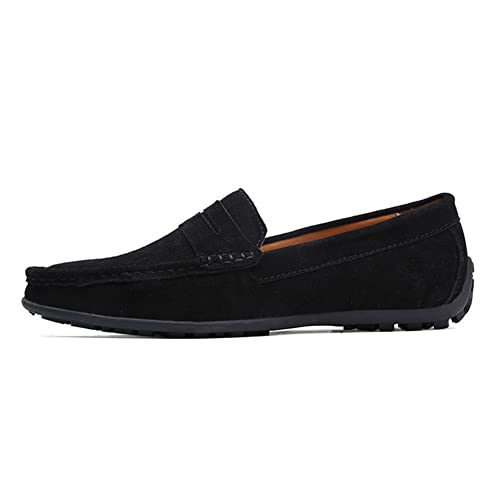 Men's Loafers Shoes Genuine Leather Round Toe Stitching Details Suede Vamp Rubber Sole Penny Loafer Slip Resistant Lightweight Flexible Wedding(Black,10 M US)2