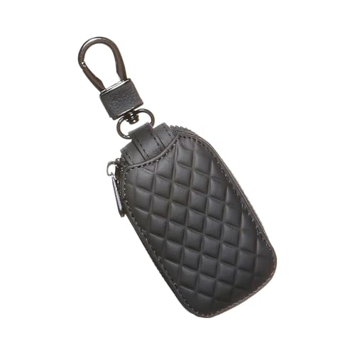 Foelony Leather Car Key Case, Smart Remote Key Fob Cover, Men Zipper Keychain Holder Storage with Metal Hook, Universal Keys Fob Protector Case for Mens Womens (Black)