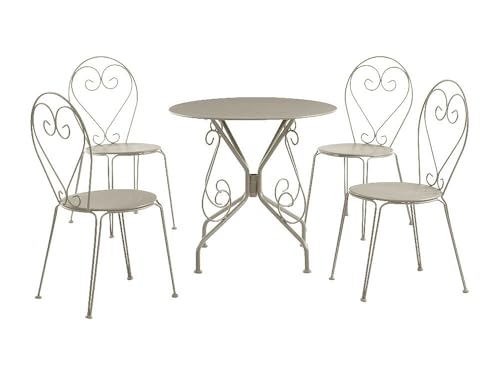 Vente-unique - Salle à Manger de Jardin en métal façon Fer forgé : Une Table et 4 chaises empilables - Beige - GUERMANTES de MYLIA