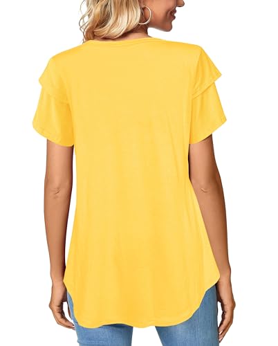 Afibi Womens Summer Tops Ruffle Short Sleeve V Neck T-Shirts Casual Loose Fit4