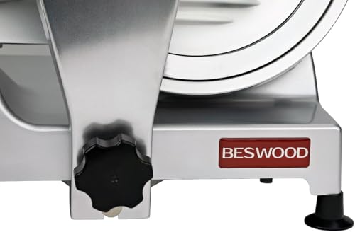 BESWOOD 10\" Premium Chromium-plated Steel Blade Electric Deli Meat Cheese Food Slicer with Serving Plate Commercial and for Home use 240W Classic Silver