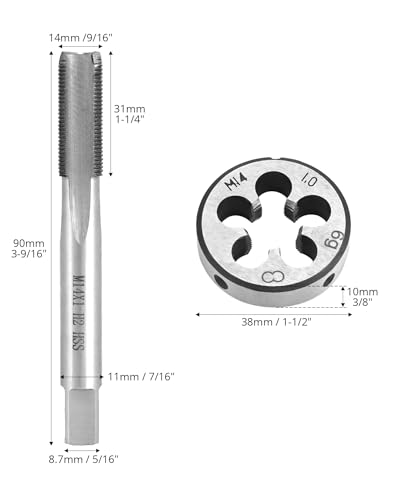 QWORK® Gewindebohrer M14x1.0mm, Gewindebohrer und Schneideisen Set