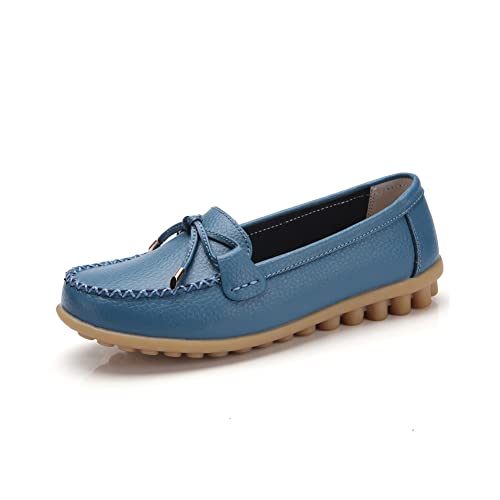 Image of Momuk Women's Penny Loafers Leather Driving Moccasins Slip On Boat Shoes Fashion Comfort Flats