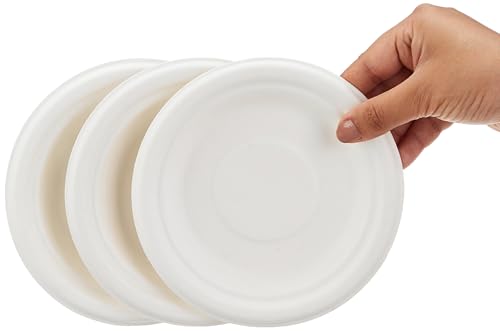 Image of Amazon Basics Bagasse Disposable Round Plates | 6 Inch - Pack of 50 | Biodegradable | Leak-Resistant | Hot & Cold Food Safe | Eco-Friendly | Party, Weddings, Birthdays, Events, Travel Plates