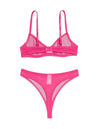 Image of Sexy Lingerie Set 2 Piece Women Matching Bra and Panty | Cheetah Mesh Sheer Exotic See Through Lace Push Up Underwire Outfit Halloween Christmas Valentine's Bachelorette