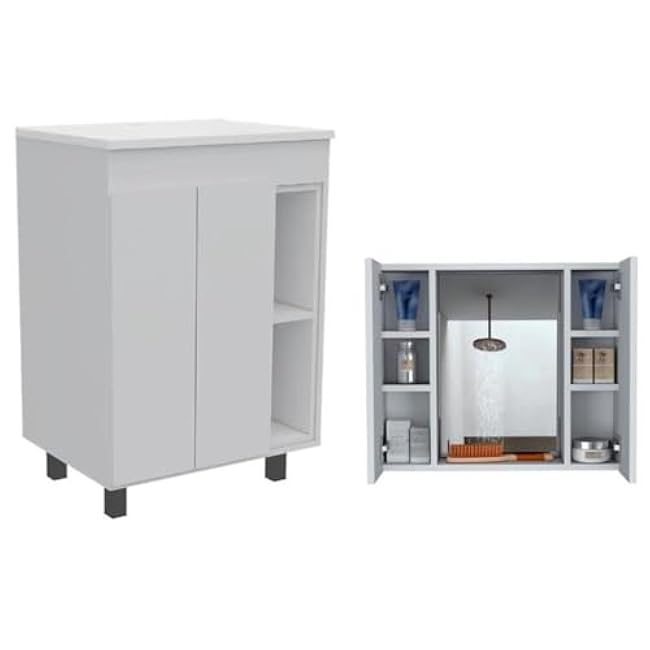 Home Square 2-Piece Set with Standing Vanity and Medicine Cabinet in White