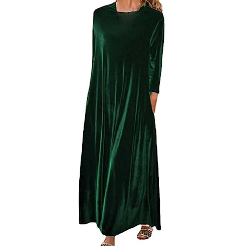 Velour Kleid Damen Lang - Samtkleid Langarm Damenkleid Locker Maxikleid Frühling Sommer Blusenkleid Weich Hemdkleid Mollig Hemd Große Größen Shirt...