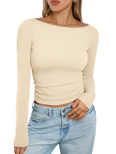 Trendy Queen Women's Long Sleeve Boat Neck Casual Tee Shirts