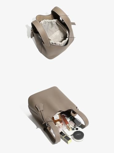 Leather Bucket Bag, Vegetable Tanned Shoulder Handbag with Lock Design4