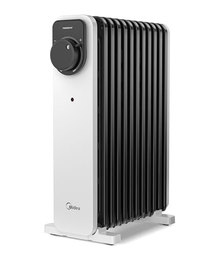 Midea Radiateur à Bain D'huile 2300W - 11 Ailettes, Commande Rotative, Thermostat Réglable, 3 Puissances, Sécurités Anti-Basculement Et Surchauffe - Silencieux Pour Bureau Et Maison