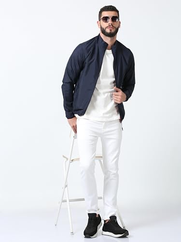 Image of CNMN Men's Polyester Biker Jacket - Single Layer, Light Weight, Two Zipper Pocket, All Year Wear, Breathable, UV Protection