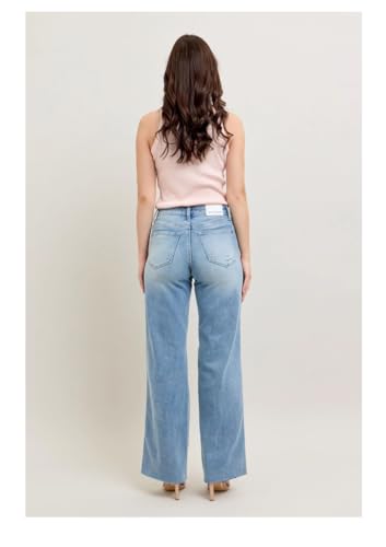 Judy Blue Mid Rise Tummy Control Distressed Wide Leg Jeans, 889333