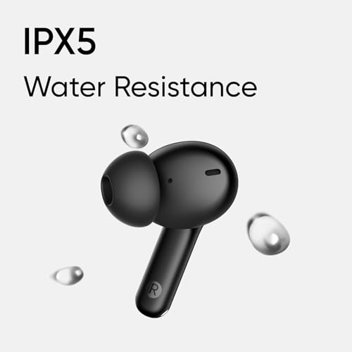 Image of Real Me T110 Buds | 50dB Active Noise Cancellation, Hi-Res LHDC Audio, 12.4mm Dynamic Bass Driver, 6 Mic Clear Voice Calls, 51,IP55 Waterproof,TWS for Apple & Android (T110, Volt Black)