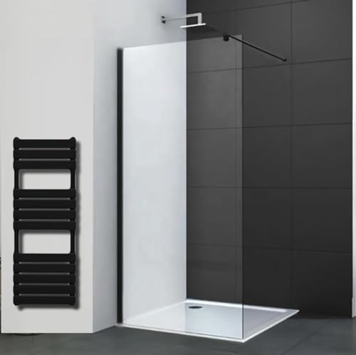 Walk in Shower Enclosure Black Trim 8mm Tempered Safety Glass Wetroom Shower Screen Panel (700mm Screen Only)
