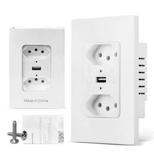 Tomada Inteligente WiFi com Porta USB Tipo C Tomada de Parede Tuy...