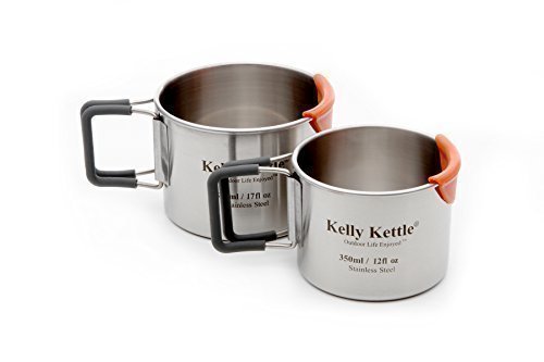 Taza de Camping Set (350 & 500ml) 2 X Alta Calidad Individual Pared Acero Inoxidable Tazas. Características Incluye: Silicona Recubierto Plegable Asas para Comodidad / Coolip™ Papel Proteger Labios Cover