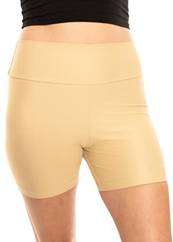 STRETCH IS COMFORT Damen und Übergröße Hohe Taille Nylon Stretch Performance Booty Shorts | S-3XL, Beige, 3X-Groß Cover