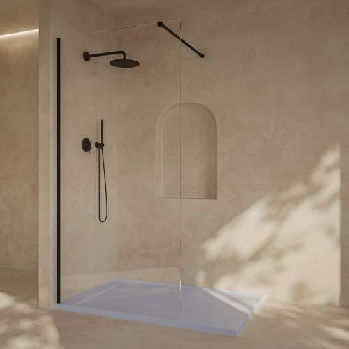 SOULHOME Mampara de ducha Panel Fijo, Fácil instalación Vidrio de seguridad 8 mm antical, 60 cm ancho x 200 cm alto, Perfil Negro mate