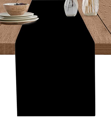 Table Runner 18 x 72 Inch Pure Black Solid Color Table Runners Non-Slip Dresser Scarves Kitchen Dining Table Decoration for Holiday Party and Gatherings
